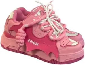 Bat Patch Platform Sneakers Women, Cutting-Edge Fashion Chunky Shoes, Unique Double Lace, Y2K Street, Limited Edition
