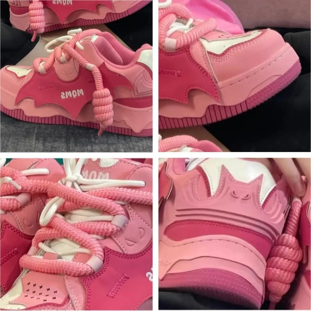 Bat Patch Platform Sneakers Women, Cutting-Edge Fashion Chunky Shoes, Unique Double Lace, Y2K Street, Limited Edition