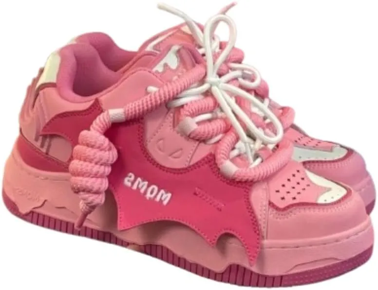 Bat Patch Platform Sneakers Women, Cutting-Edge Fashion Chunky Shoes, Unique Double Lace, Y2K Street, Limited Edition