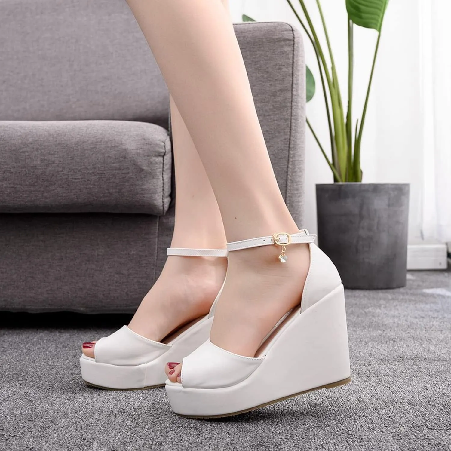 bbruriy Sandals for Women, Platform Ankle Strap Womens Sandals Open Toe Espadrille Wedge Sandals Casual Summer Womens Dress Shoes