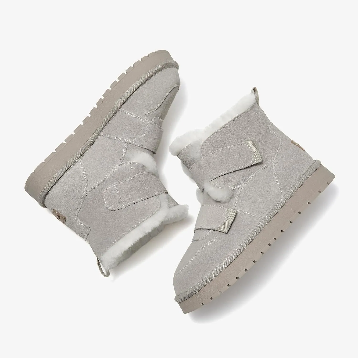 BEAU TODAY Women's Snow Boots, Platform Winter Mini Boots for Women, Genuine Suede Warm Faux Fur Lined Slip-0n Ankle Boots Comfortable Anti-slip Outdoor Short Booties