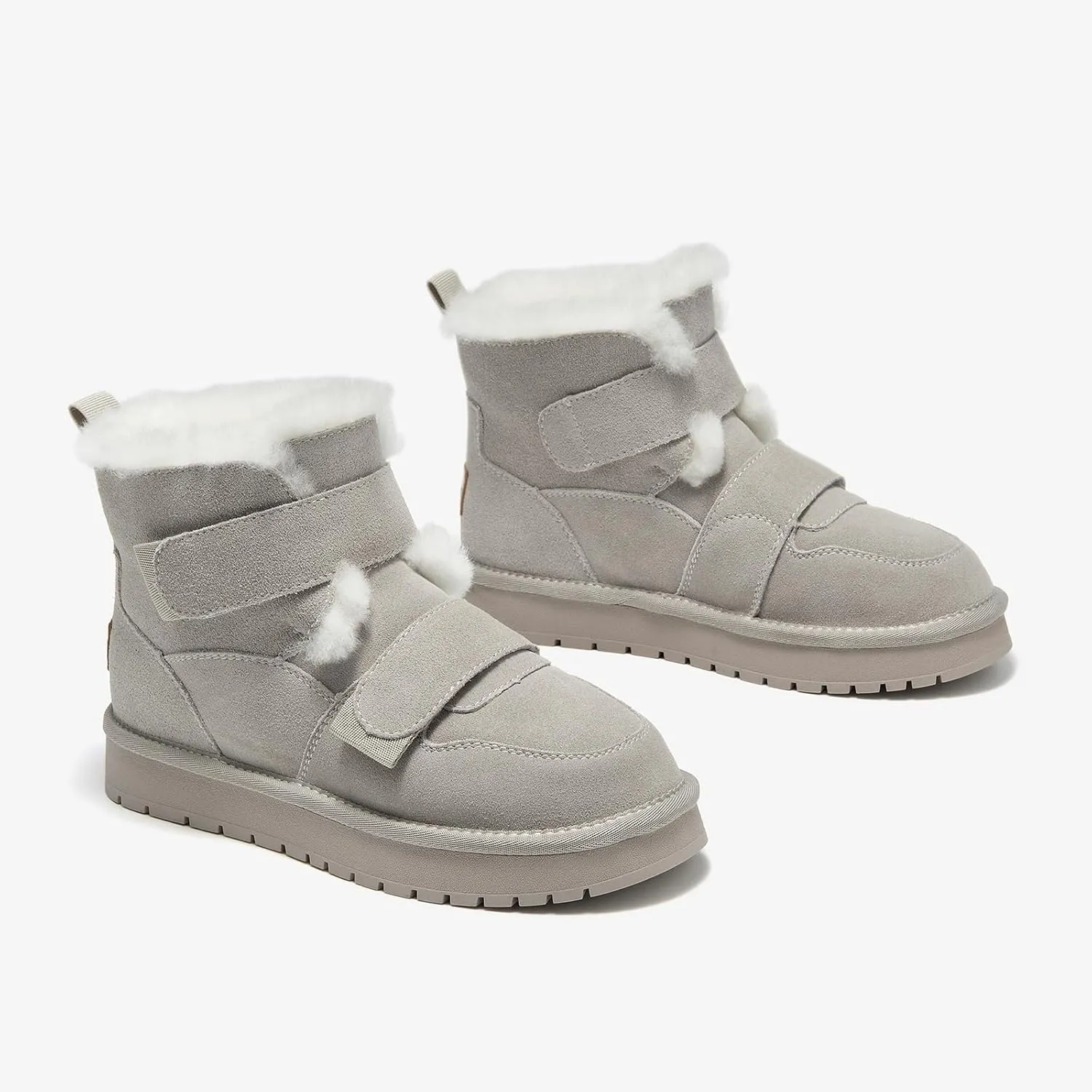 BEAU TODAY Women's Snow Boots, Platform Winter Mini Boots for Women, Genuine Suede Warm Faux Fur Lined Slip-0n Ankle Boots Comfortable Anti-slip Outdoor Short Booties