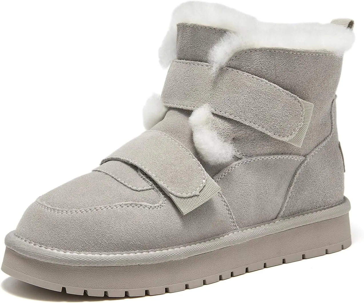 BEAU TODAY Women's Snow Boots, Platform Winter Mini Boots for Women, Genuine Suede Warm Faux Fur Lined Slip-0n Ankle Boots Comfortable Anti-slip Outdoor Short Booties
