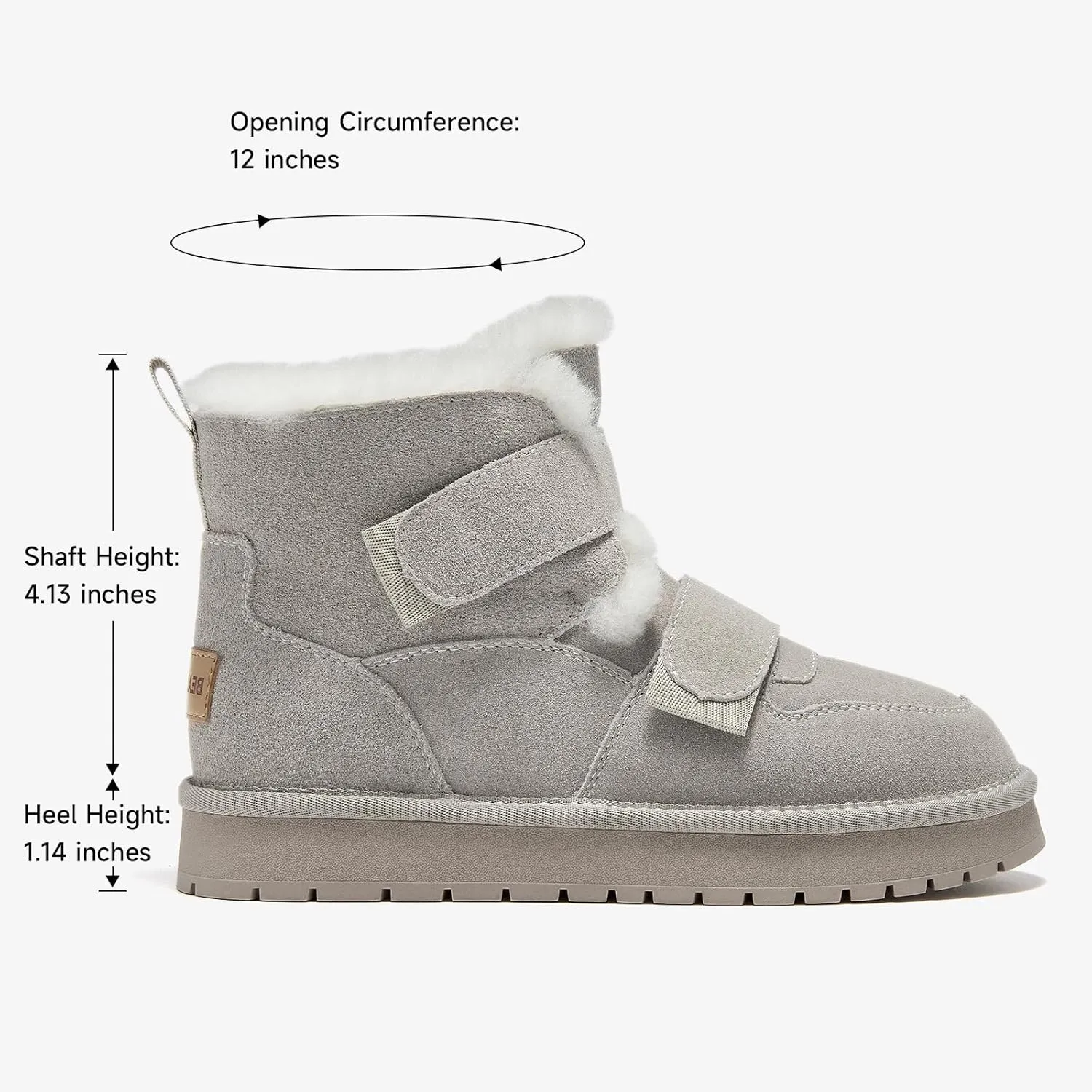 BEAU TODAY Women's Snow Boots, Platform Winter Mini Boots for Women, Genuine Suede Warm Faux Fur Lined Slip-0n Ankle Boots Comfortable Anti-slip Outdoor Short Booties