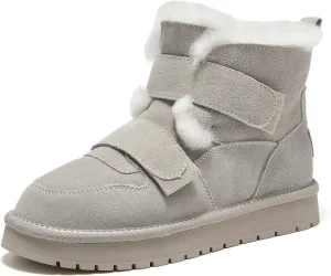 BEAU TODAY Women's Snow Boots, Platform Winter Mini Boots for Women, Genuine Suede Warm Faux Fur Lined Slip-0n Ankle Boots Comfortable Anti-slip Outdoor Short Booties