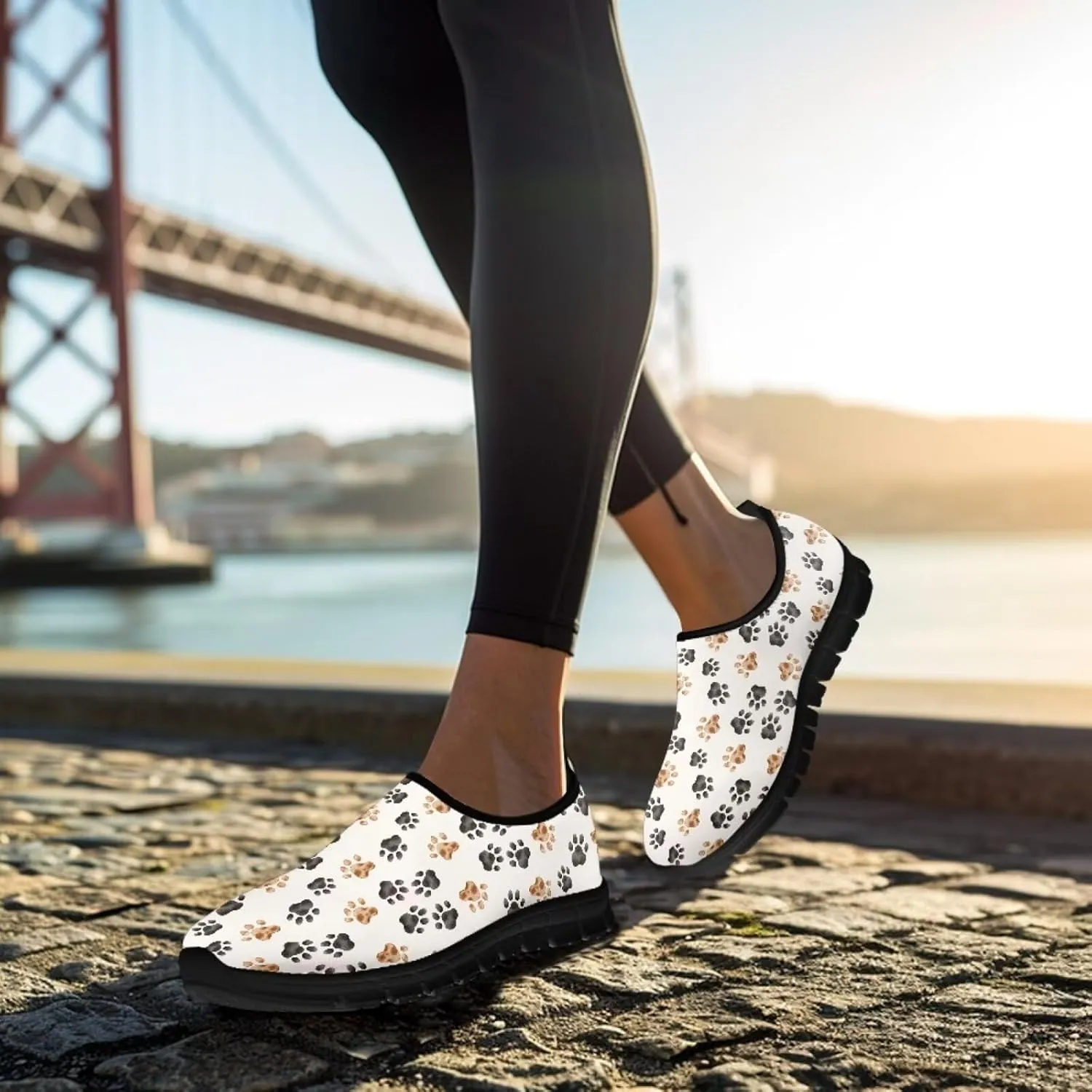 Binienty Printed Slip on Loafers for Women Work Breathable Mesh Barefoot No Laces Running Hiking Tennis Shoe
