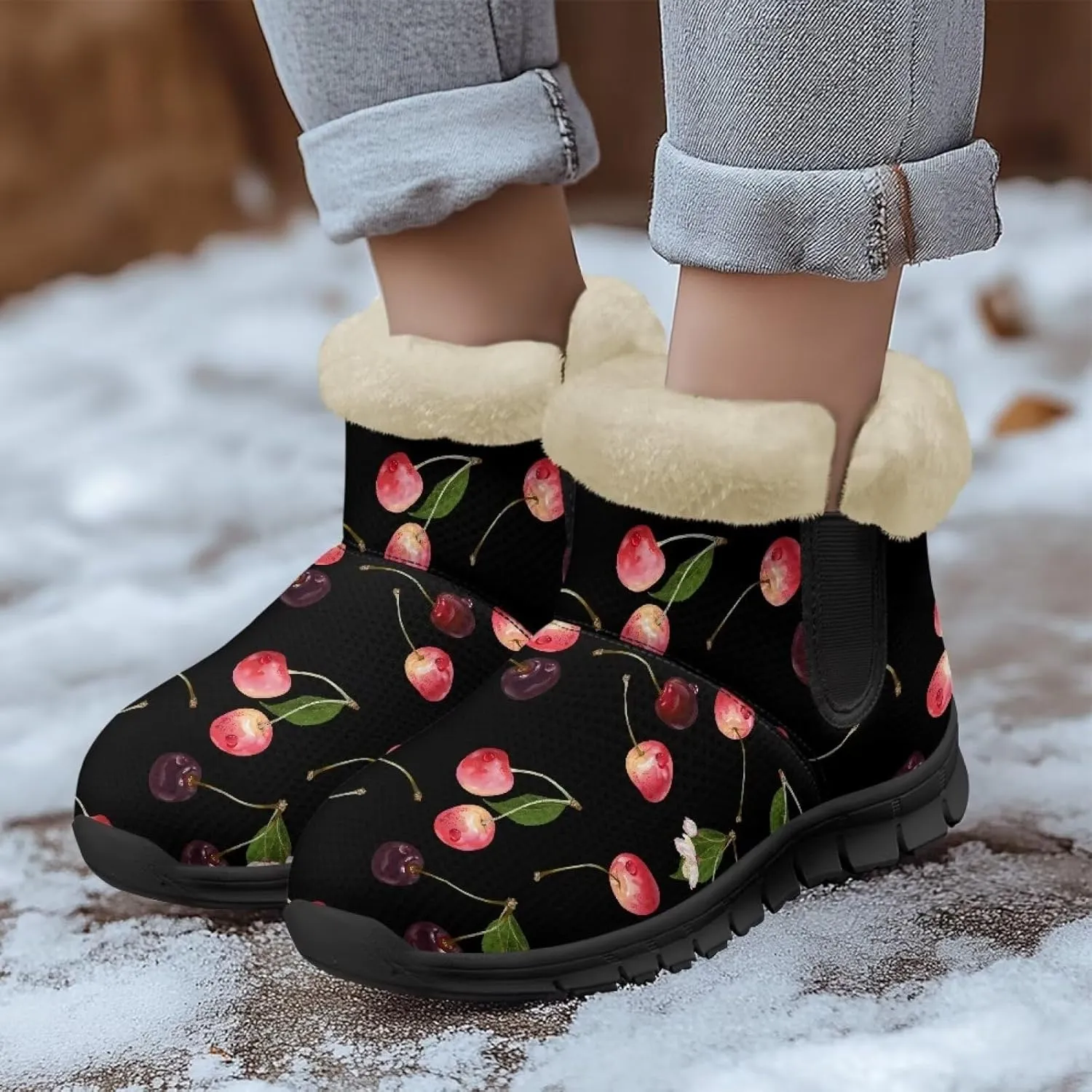 Binienty Winter Snow Boots for Women Comfy Ankle Booties Fur Flannel Lined Warm Walking Boots