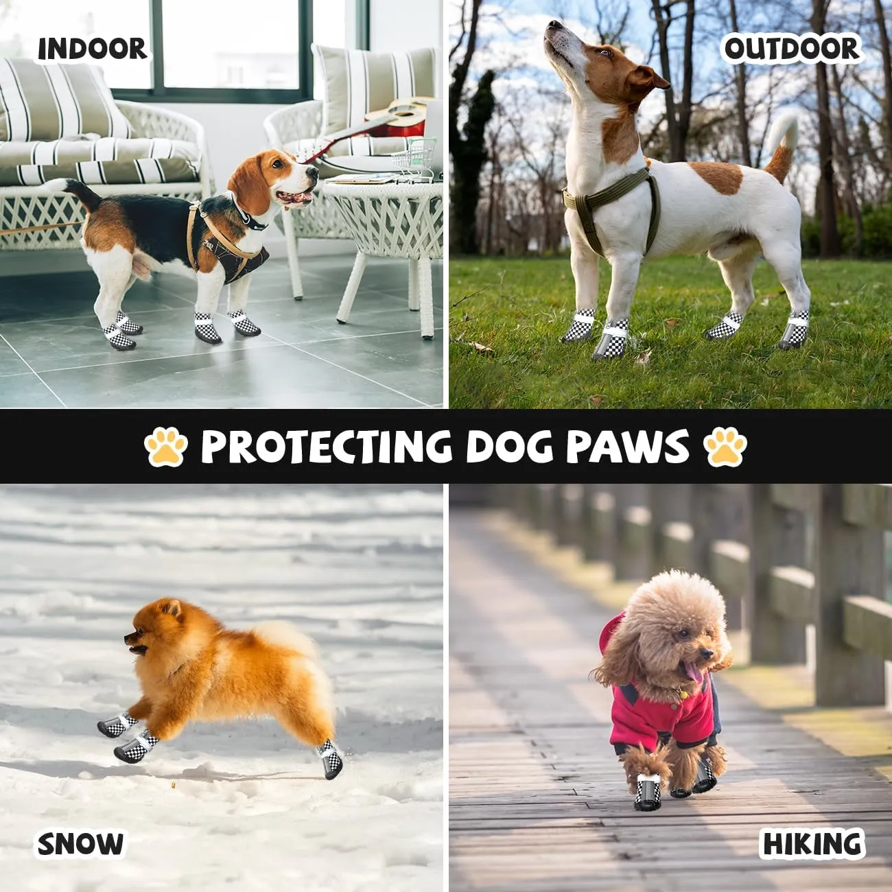 Black Dog Shoes for Small Dogs, Anti-Slip Dog Boots with Reflective Strips, Puppy Paw Protectors for Ourdoor Indoor Walking Winter Snow Summer Hot Pavement, Waterproof in Rainy Weather 4PCS/Set