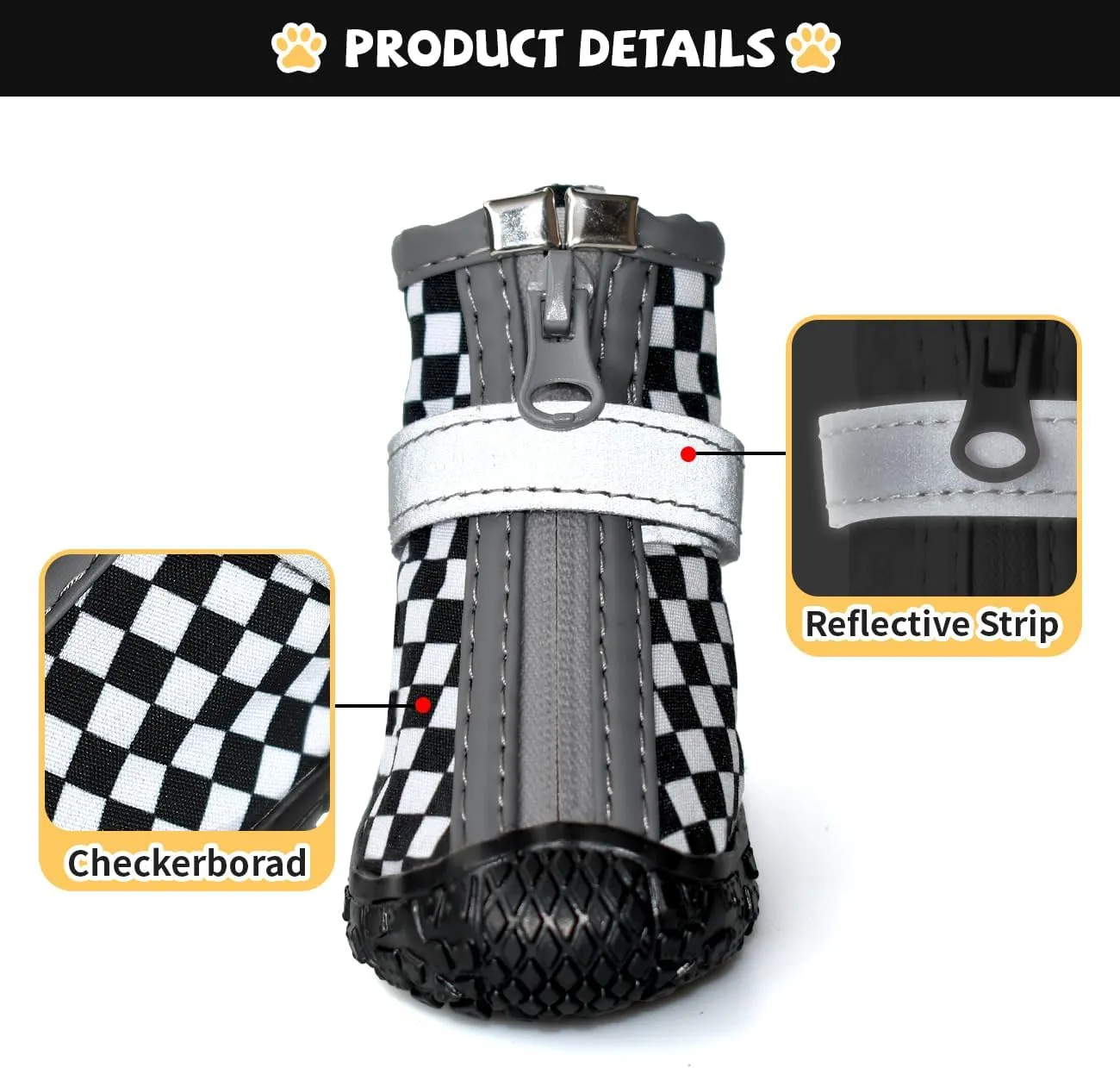 Black Dog Shoes for Small Dogs, Anti-Slip Dog Boots with Reflective Strips, Puppy Paw Protectors for Ourdoor Indoor Walking Winter Snow Summer Hot Pavement, Waterproof in Rainy Weather 4PCS/Set