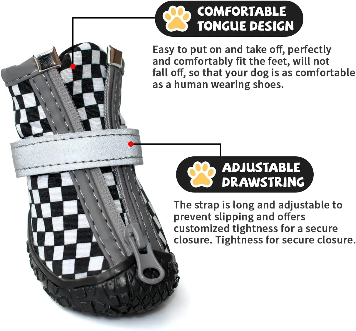 Black Dog Shoes for Small Dogs, Anti-Slip Dog Boots with Reflective Strips, Puppy Paw Protectors for Ourdoor Indoor Walking Winter Snow Summer Hot Pavement, Waterproof in Rainy Weather 4PCS/Set