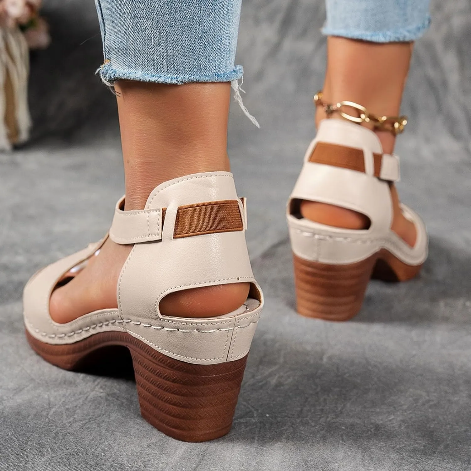 Block Heel Sandals for Women Wide Width Heeled Sandals Chunky Low Block Heel Mules for Women Summer Open Toe Hollow Ankle Strap Dressy Chunky Heeled Sandal Comfortable Beach Walking Wedge Sandal