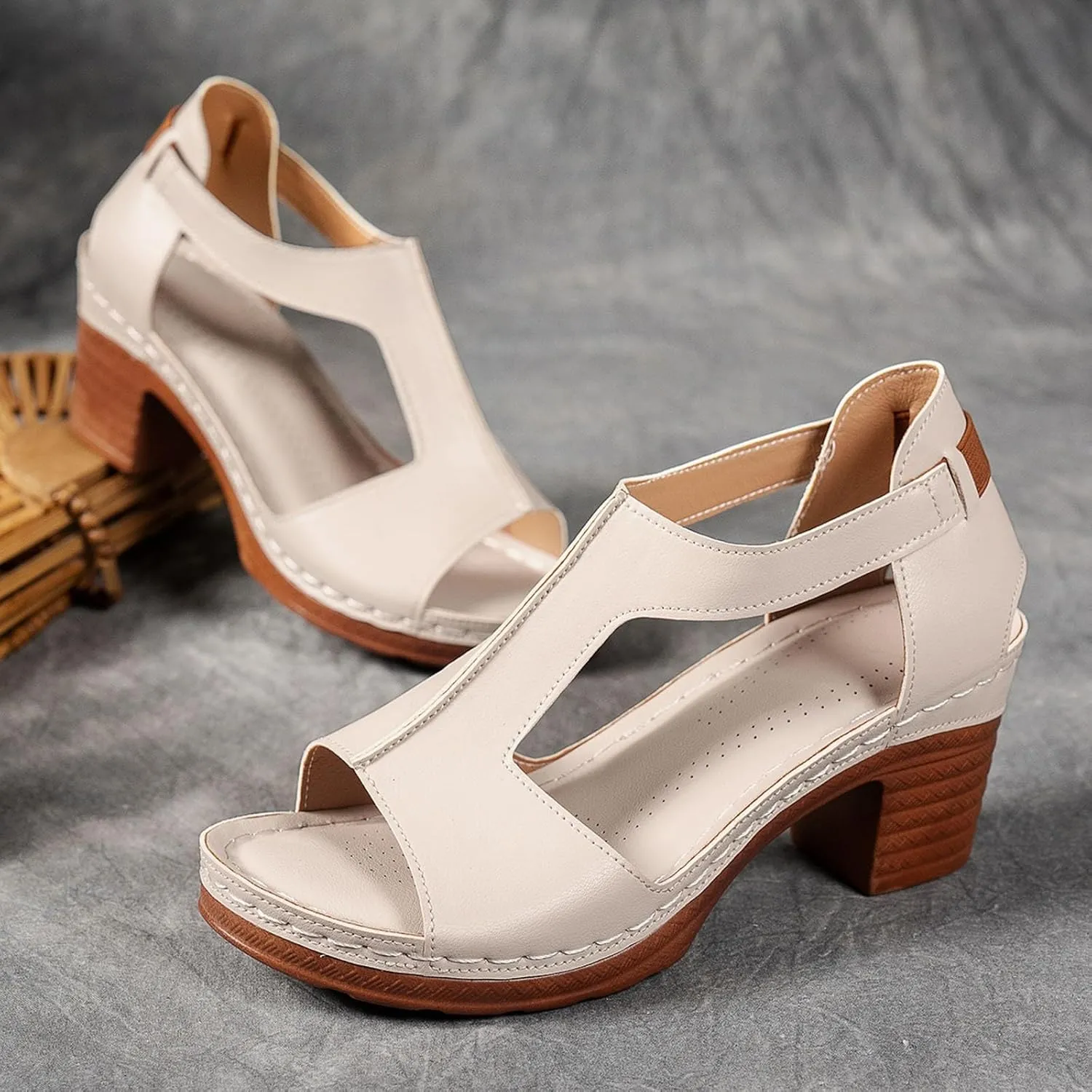 Block Heel Sandals for Women Wide Width Heeled Sandals Chunky Low Block Heel Mules for Women Summer Open Toe Hollow Ankle Strap Dressy Chunky Heeled Sandal Comfortable Beach Walking Wedge Sandal