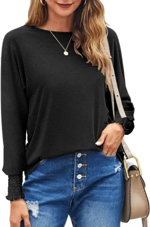 Bluetime Womens Long Sleeve Tops Crew Neck Casual T Shirts Loose Basic Tee Blouse