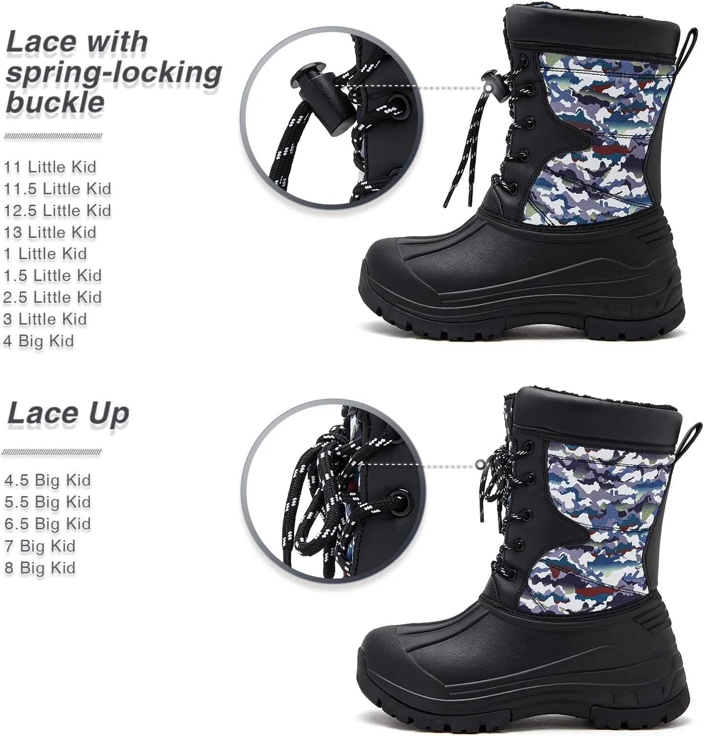BODATU Boys' Waterproof Winter Snow Boots with Insulation for Cold Weather