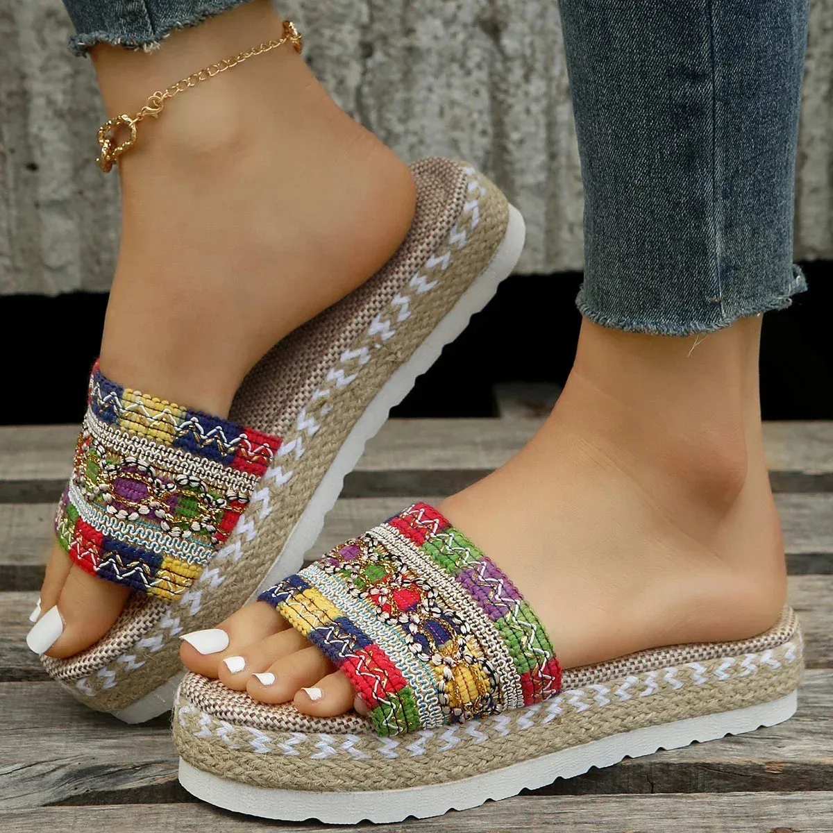Bohemian Handmade Ladies Espadrilles, Summer Weave Boho Platform Shoes