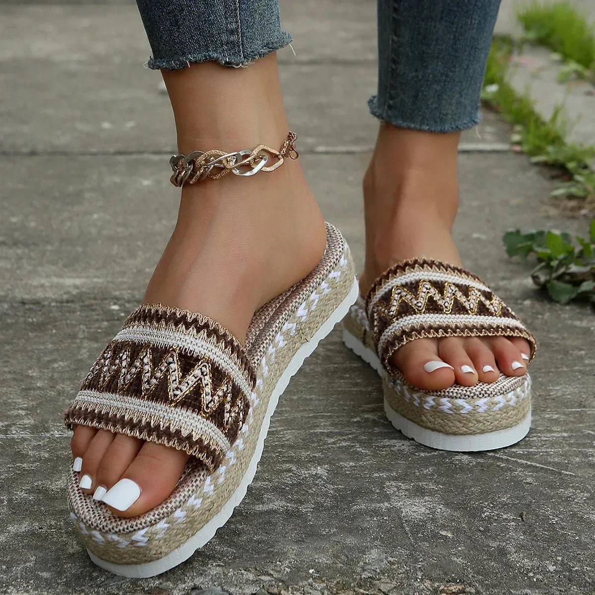 Bohemian Handmade Ladies Espadrilles, Summer Weave Boho Platform Shoes