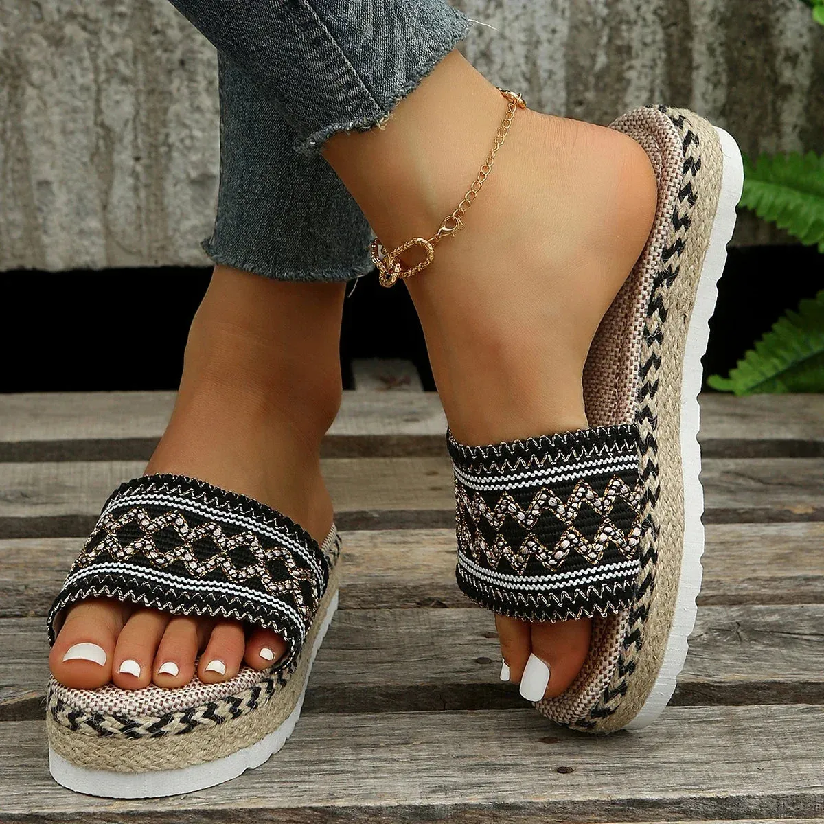 Bohemian Handmade Ladies Espadrilles, Summer Weave Boho Platform Shoes