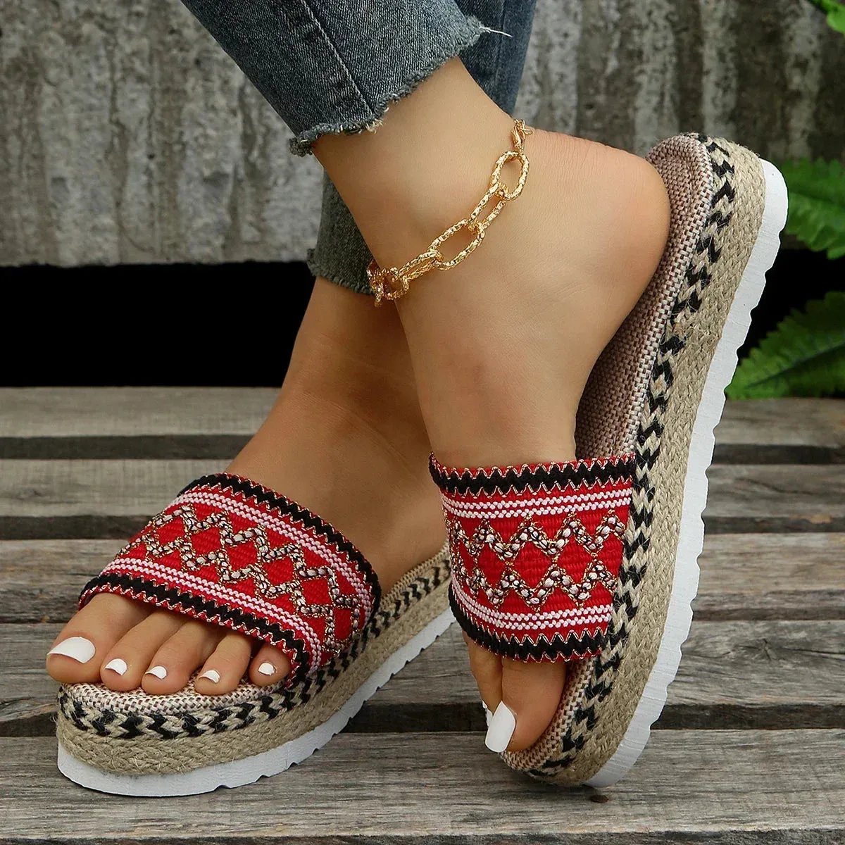 Bohemian Handmade Ladies Espadrilles, Summer Weave Boho Platform Shoes