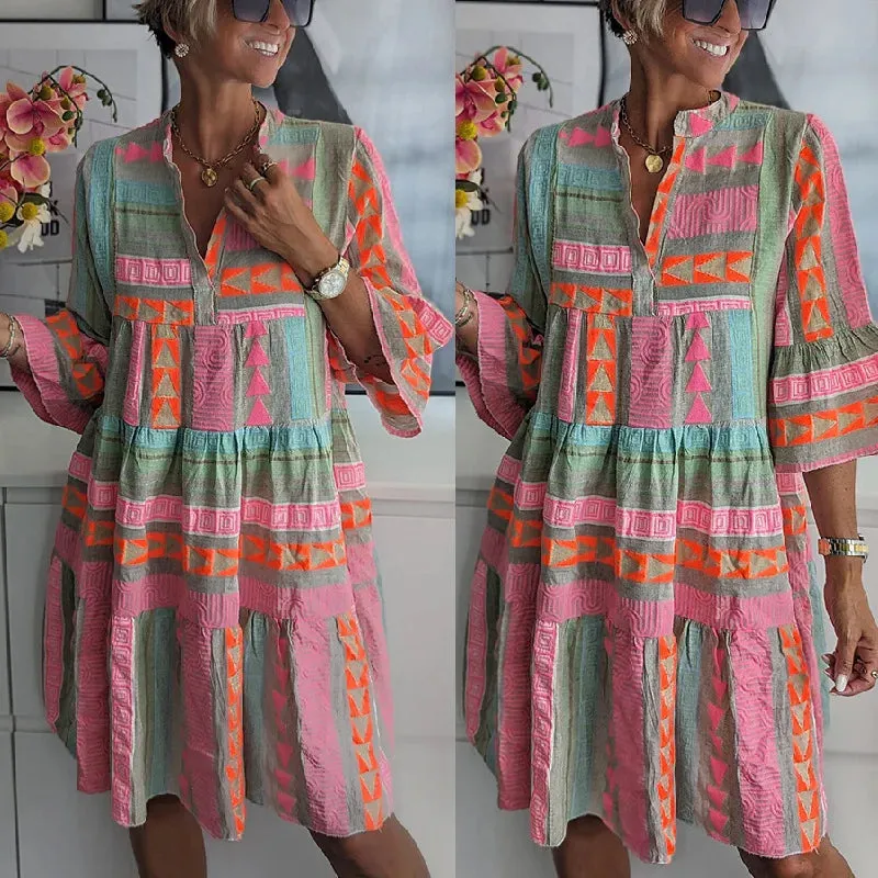Boho Striped Dress | Cotton Blend | Vibrant and Breezy