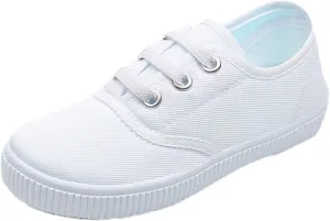 Boys Girls Canvas Sneakers Casual Low Top Slip On Flats Lightweight Comfy White Walking School Shoes