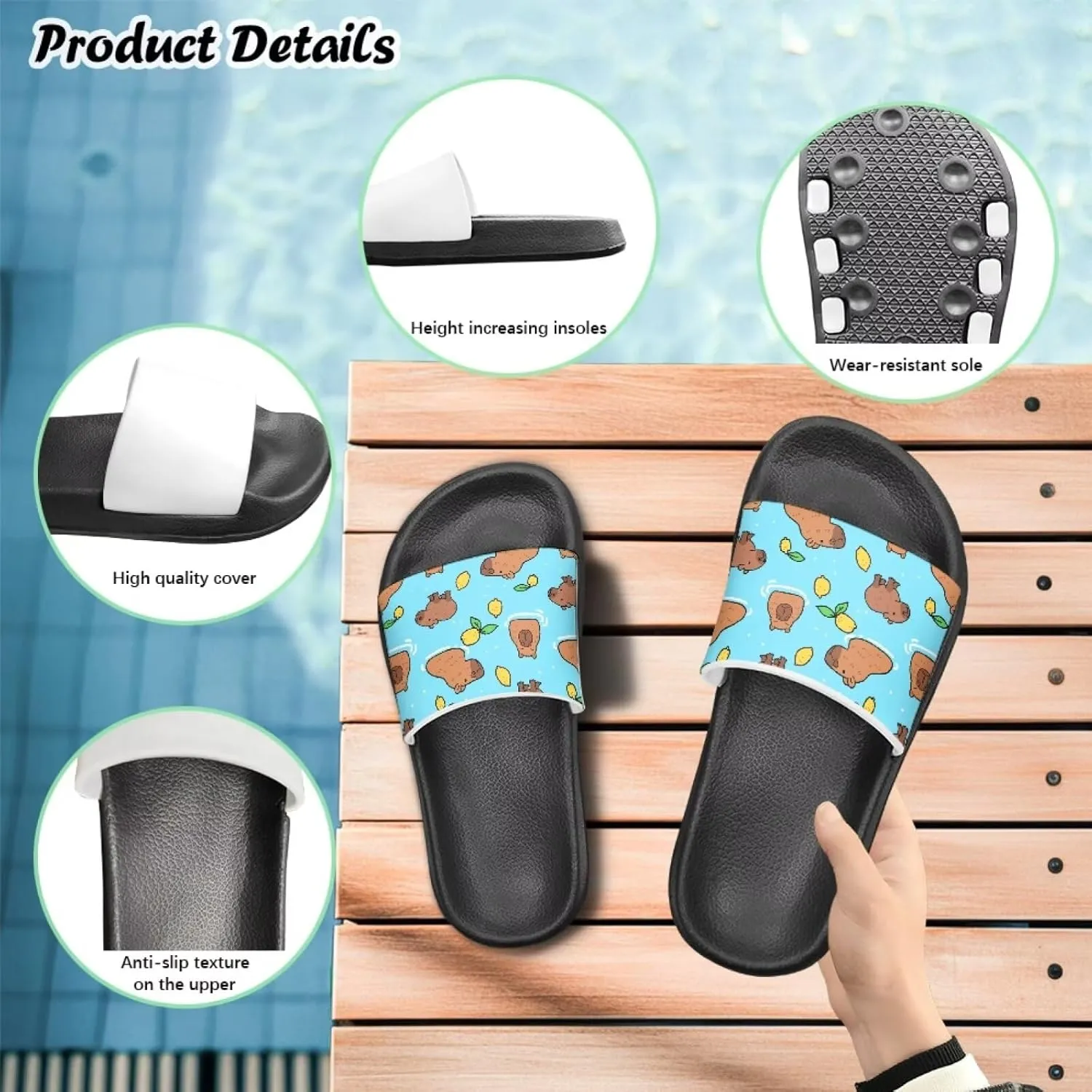 Boys Girls Shower Slippers Non-Slip Lightweight Open Toe Slip on Sandals for Beach Pool Camping