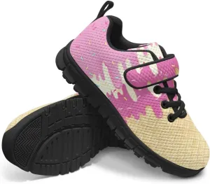 Boys Girls Sneakers Kids Mesh Shoes Unisex Lightweight Breathable Athletic Running Tennis Fitness Shoes Single Buckle for Toddler/Little Kid/Big Kid Black Sole