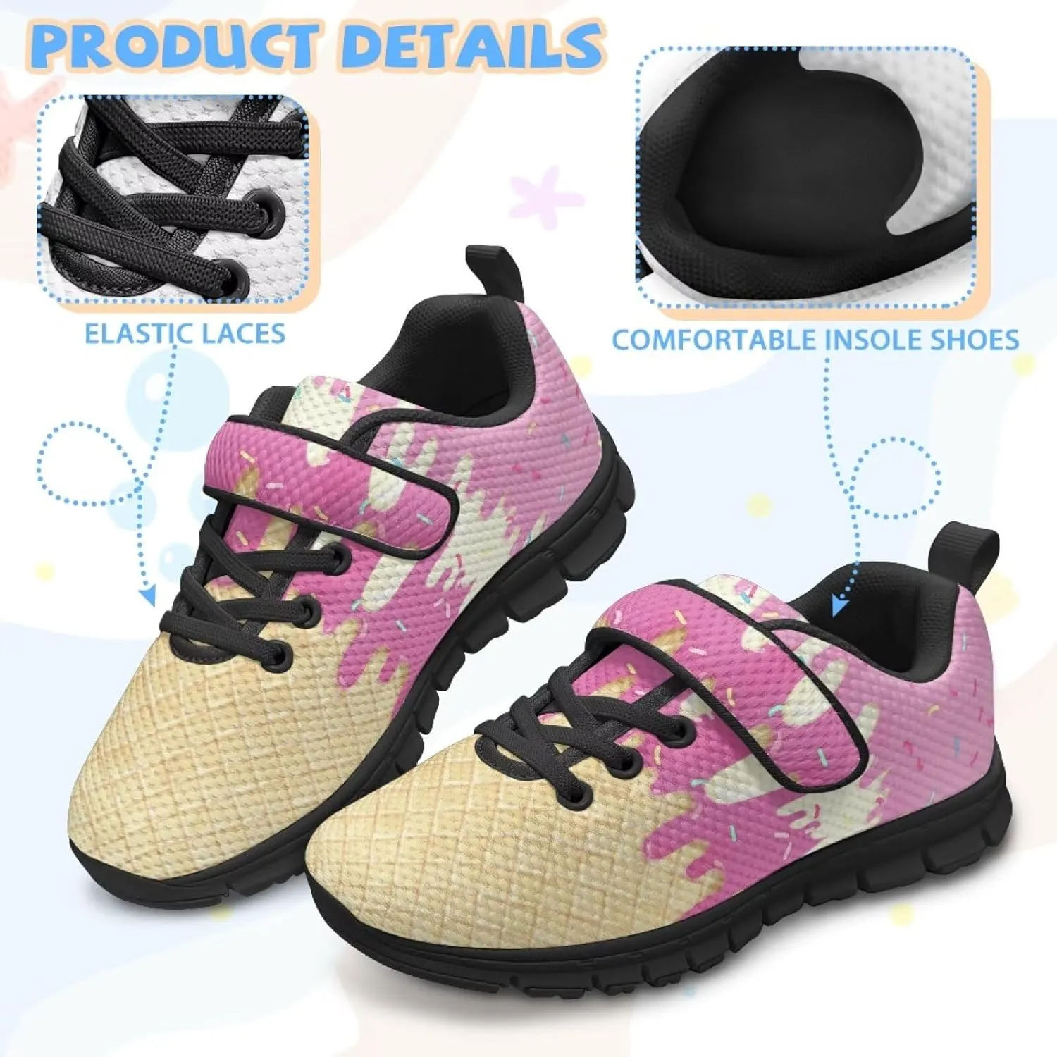 Boys Girls Sneakers Kids Mesh Shoes Unisex Lightweight Breathable Athletic Running Tennis Fitness Shoes Single Buckle for Toddler/Little Kid/Big Kid Black Sole