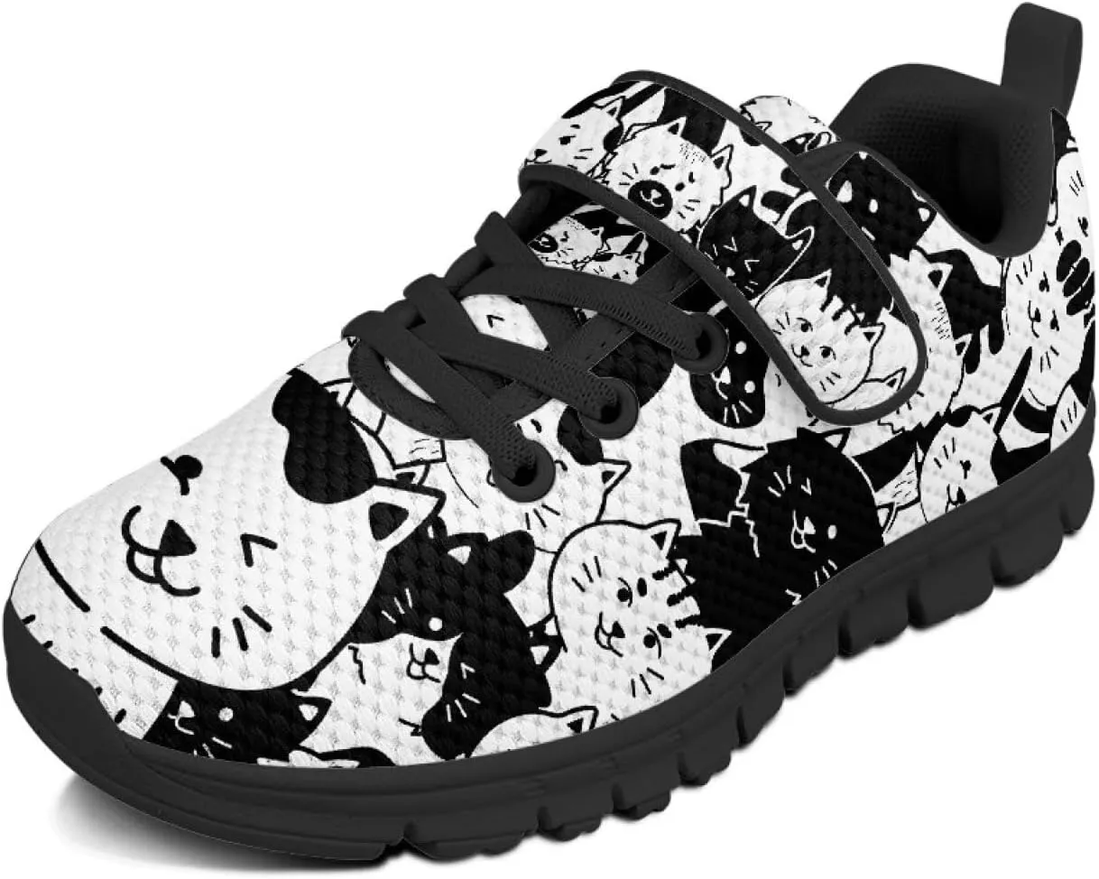 Boys Girls Sneakers Kids Mesh Shoes Unisex Lightweight Breathable Athletic Running Tennis Fitness Shoes Single Buckle for Toddler/Little Kid/Big Kid Black Sole