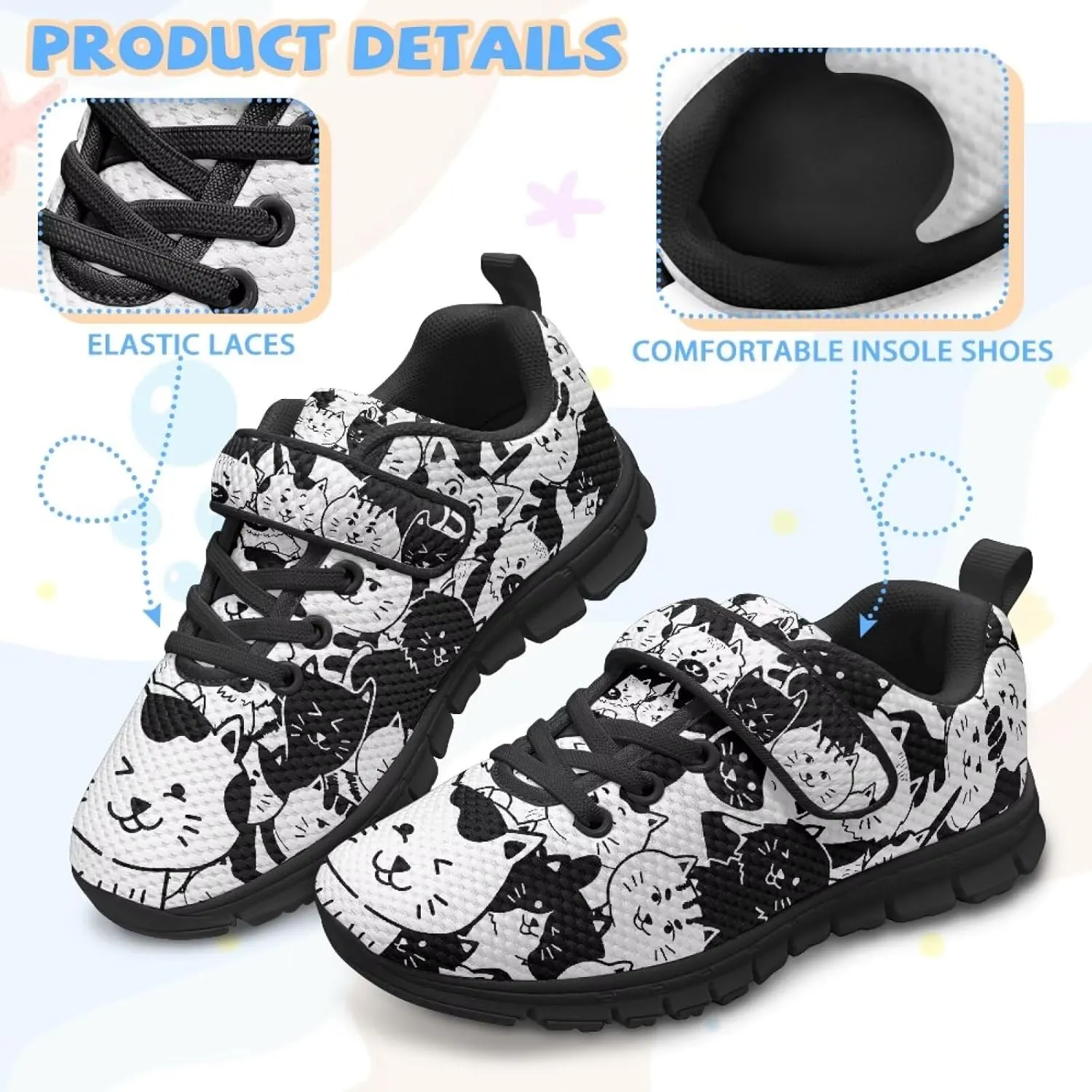 Boys Girls Sneakers Kids Mesh Shoes Unisex Lightweight Breathable Athletic Running Tennis Fitness Shoes Single Buckle for Toddler/Little Kid/Big Kid Black Sole