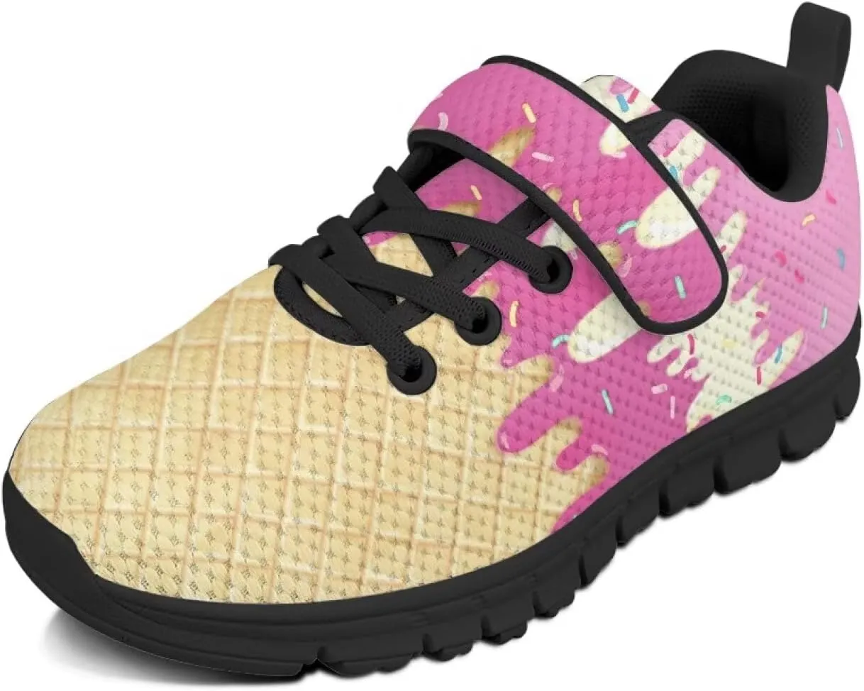 Boys Girls Sneakers Kids Mesh Shoes Unisex Lightweight Breathable Athletic Running Tennis Fitness Shoes Single Buckle for Toddler/Little Kid/Big Kid Black Sole