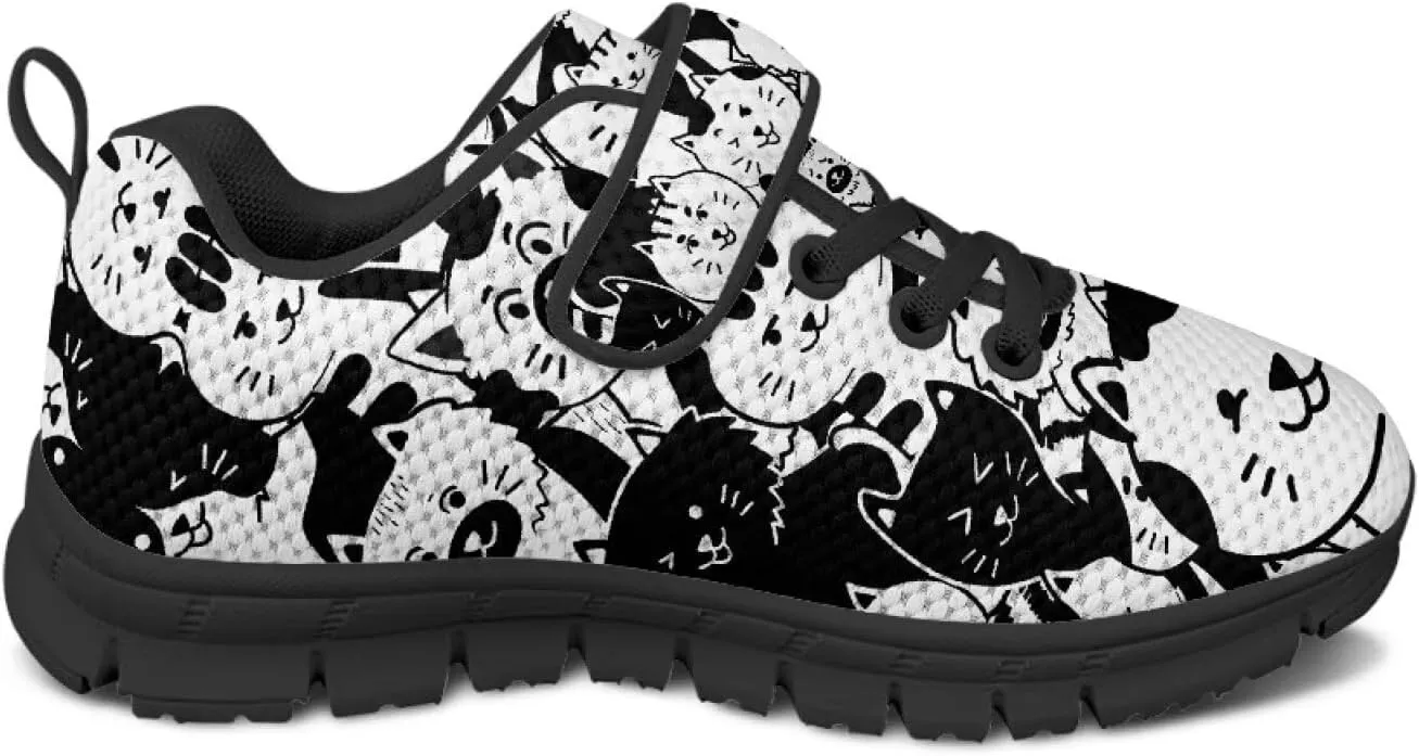 Boys Girls Sneakers Kids Mesh Shoes Unisex Lightweight Breathable Athletic Running Tennis Fitness Shoes Single Buckle for Toddler/Little Kid/Big Kid Black Sole