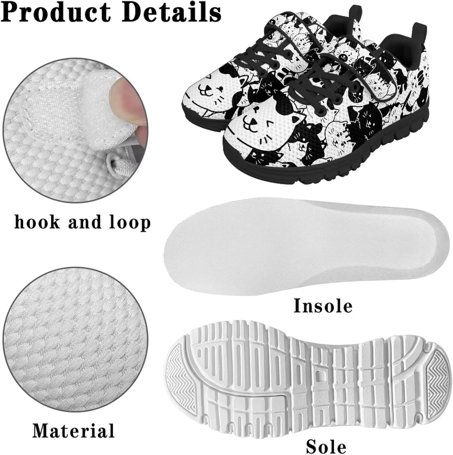 Boys Girls Sneakers Kids Mesh Shoes Unisex Lightweight Breathable Athletic Running Tennis Fitness Shoes Single Buckle for Toddler/Little Kid/Big Kid Black Sole