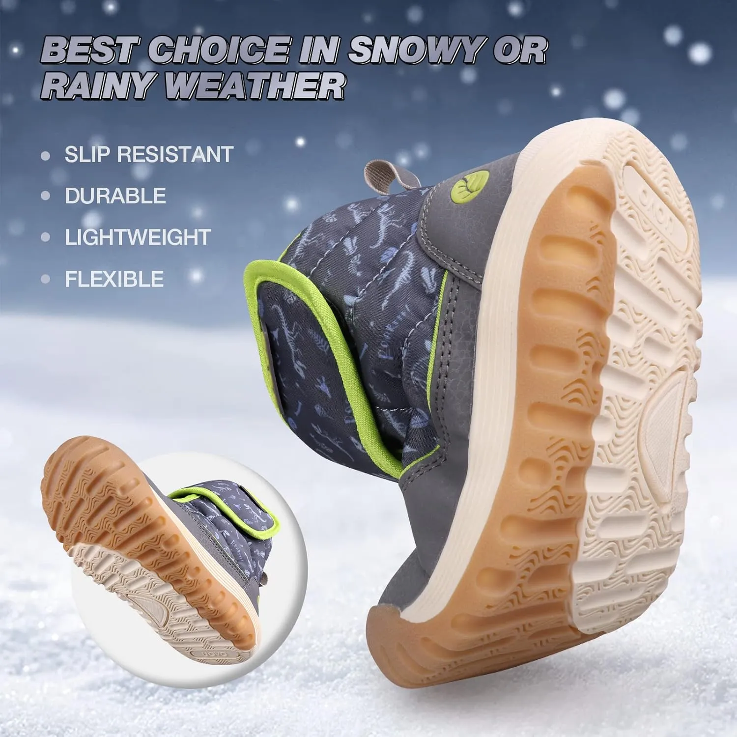 Boys Snow Fashion Boots Winter Waterproof Slip Resistant Fur Lined Outdoor Ankle Walking Sports Shoes (Toddler/Little Kid/Big Kid)