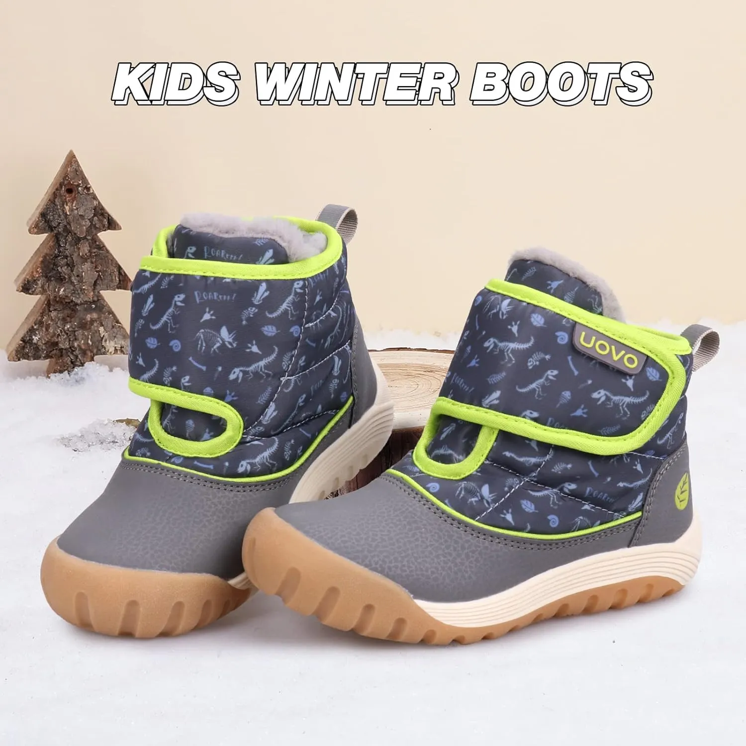 Boys Snow Fashion Boots Winter Waterproof Slip Resistant Fur Lined Outdoor Ankle Walking Sports Shoes (Toddler/Little Kid/Big Kid)
