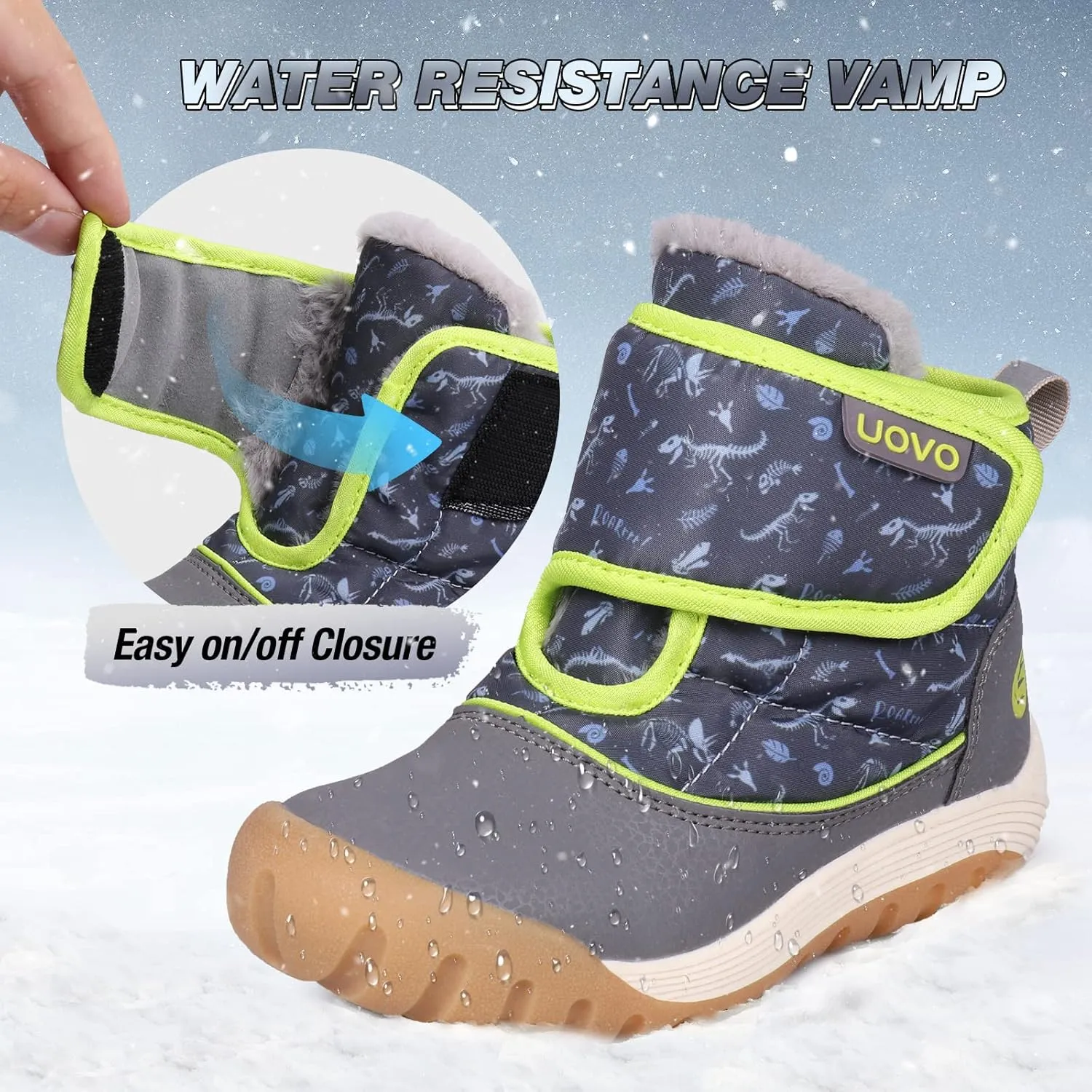 Boys Snow Fashion Boots Winter Waterproof Slip Resistant Fur Lined Outdoor Ankle Walking Sports Shoes (Toddler/Little Kid/Big Kid)