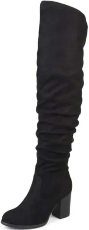 Brinley Co Women's Kaison Wide Calf Stacked Heel Over The Knee Boots - Black - 8.5