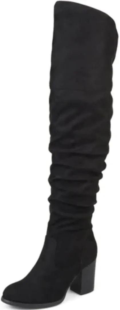 Brinley Co Women's Kaison Wide Calf Stacked Heel Over The Knee Boots - Black - 8.5