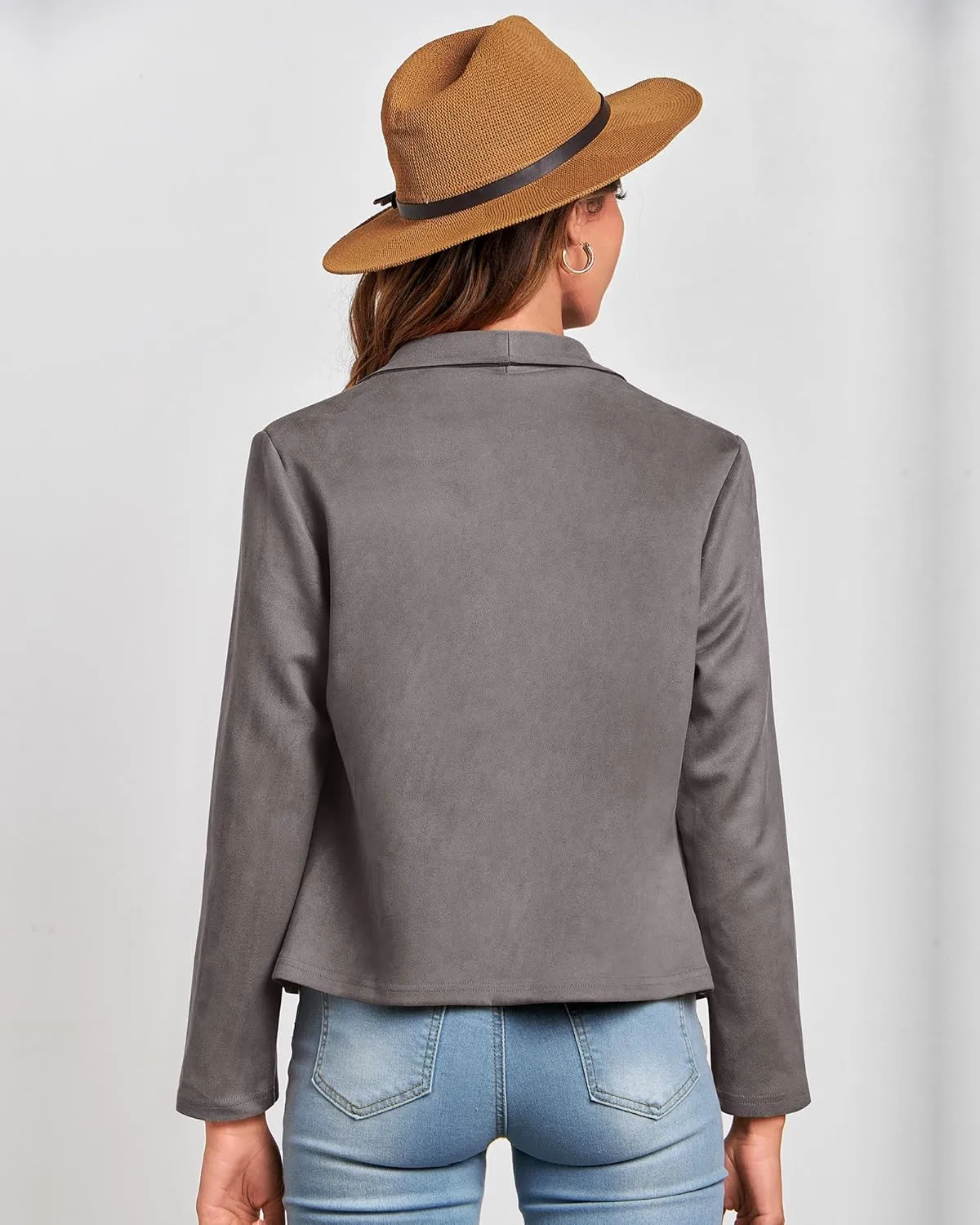 BTFBM Womens Faux Suede Jackets Dressy Spring Summer Clothes 2025 Lapel Long Sleeve Open Front Cropped Outerwear Coats