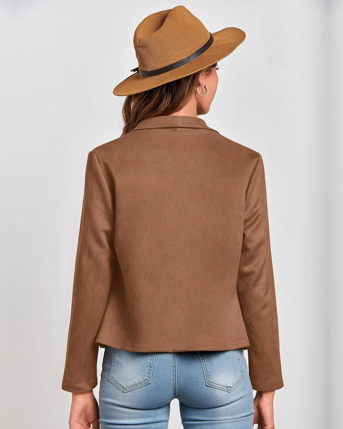 BTFBM Womens Faux Suede Jackets Dressy Spring Summer Clothes 2025 Lapel Long Sleeve Open Front Cropped Outerwear Coats