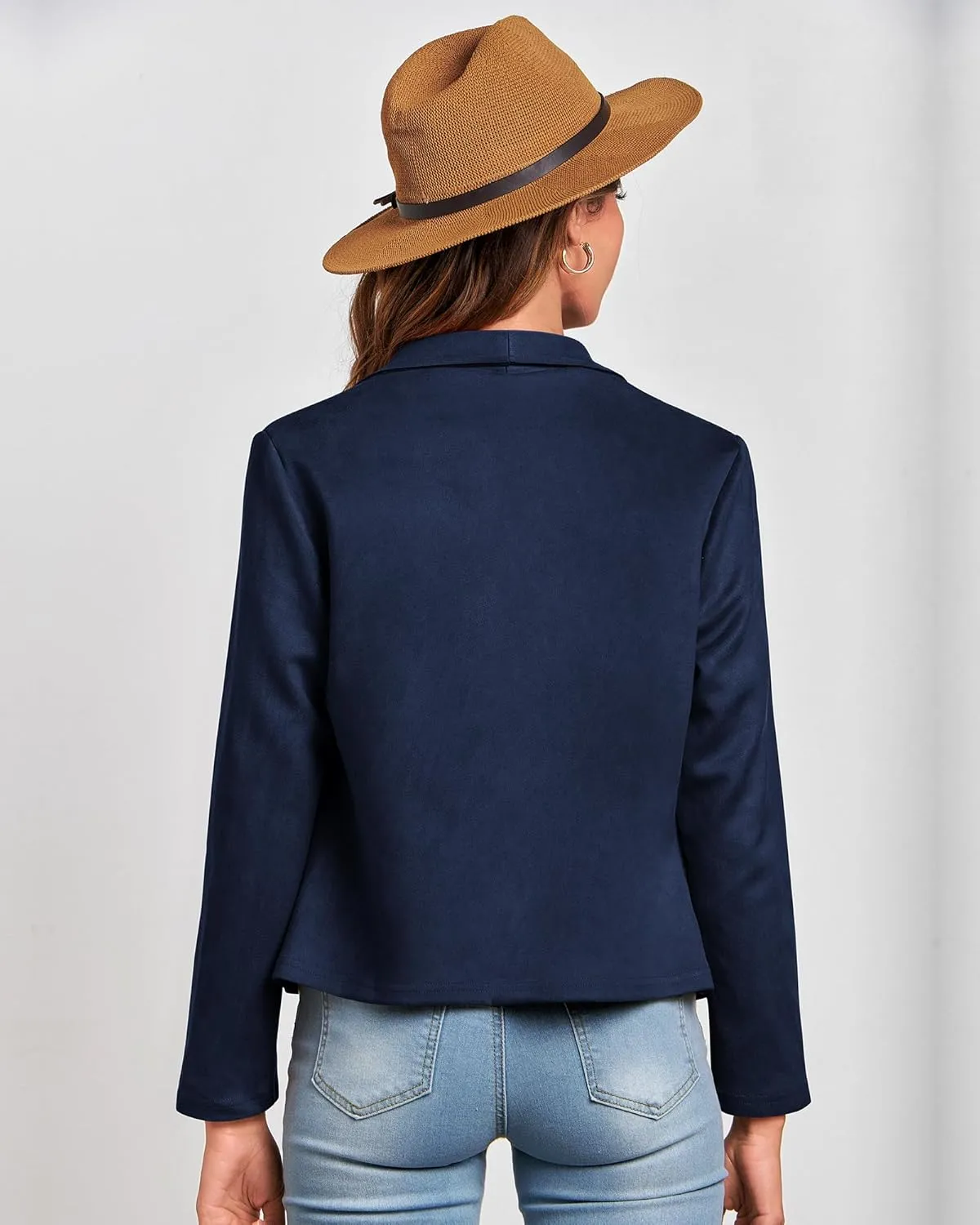 BTFBM Womens Faux Suede Jackets Dressy Spring Summer Clothes 2025 Lapel Long Sleeve Open Front Cropped Outerwear Coats