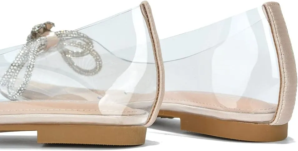Cape Robbin Stearling Pointed Toe Flats for Women, Women's Flats with Rhinestone Bow