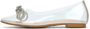 Cape Robbin Stearling Pointed Toe Flats for Women, Women's Flats with Rhinestone Bow