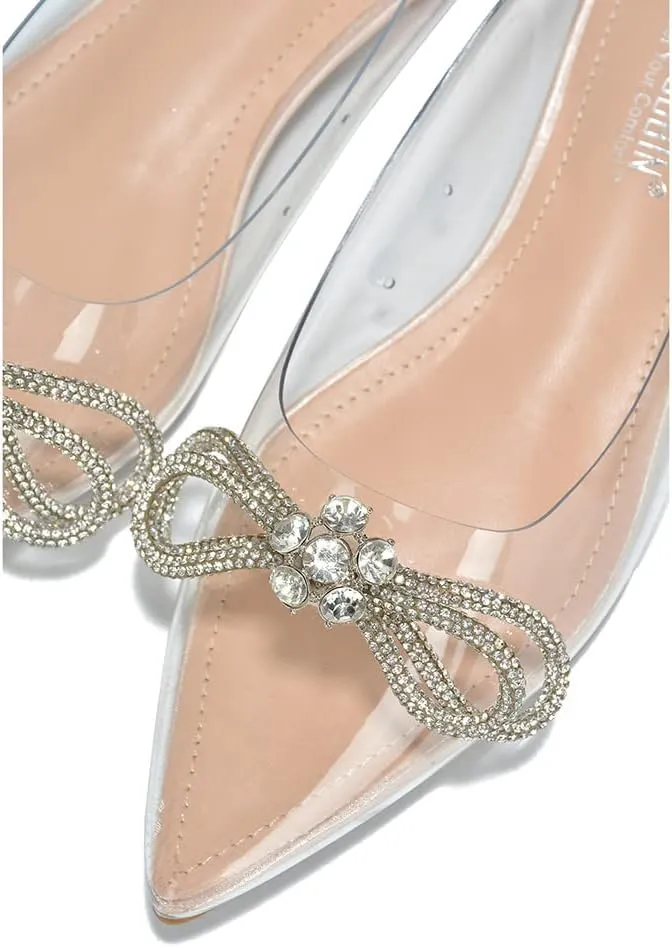 Cape Robbin Stearling Pointed Toe Flats for Women, Women's Flats with Rhinestone Bow