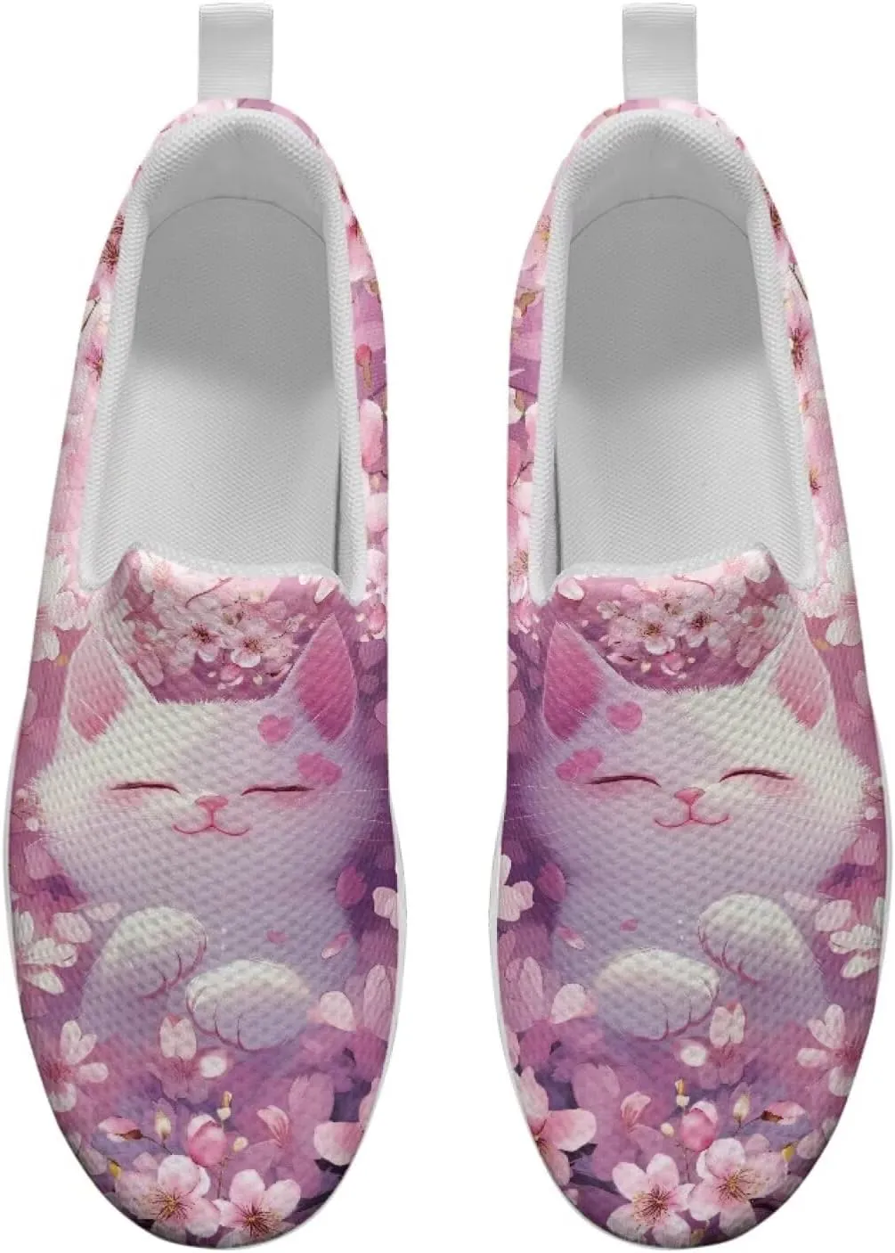 Cat Pattern Walking Shoes Women Platform Loafers Casual Non-Slip Running Sneakers for Travel Gym Hiking