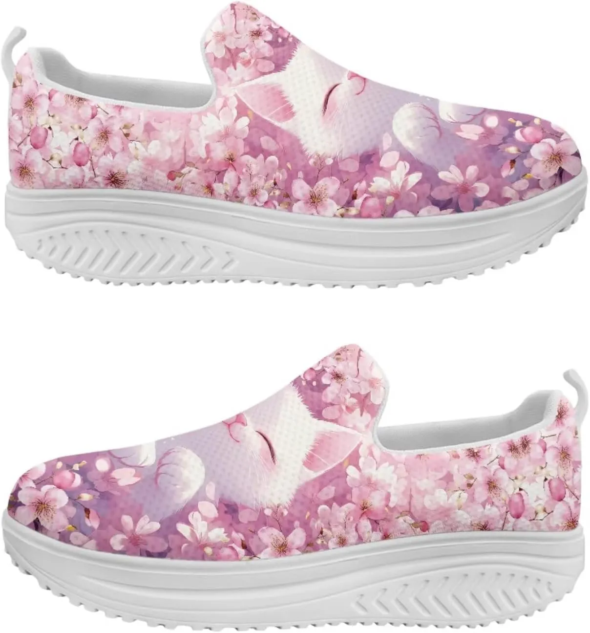 Cat Pattern Walking Shoes Women Platform Loafers Casual Non-Slip Running Sneakers for Travel Gym Hiking