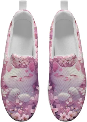 Cat Pattern Walking Shoes Women Platform Loafers Casual Non-Slip Running Sneakers for Travel Gym Hiking