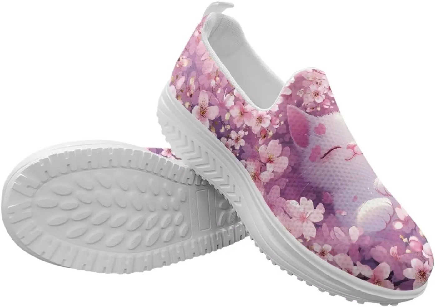 Cat Pattern Walking Shoes Women Platform Loafers Casual Non-Slip Running Sneakers for Travel Gym Hiking