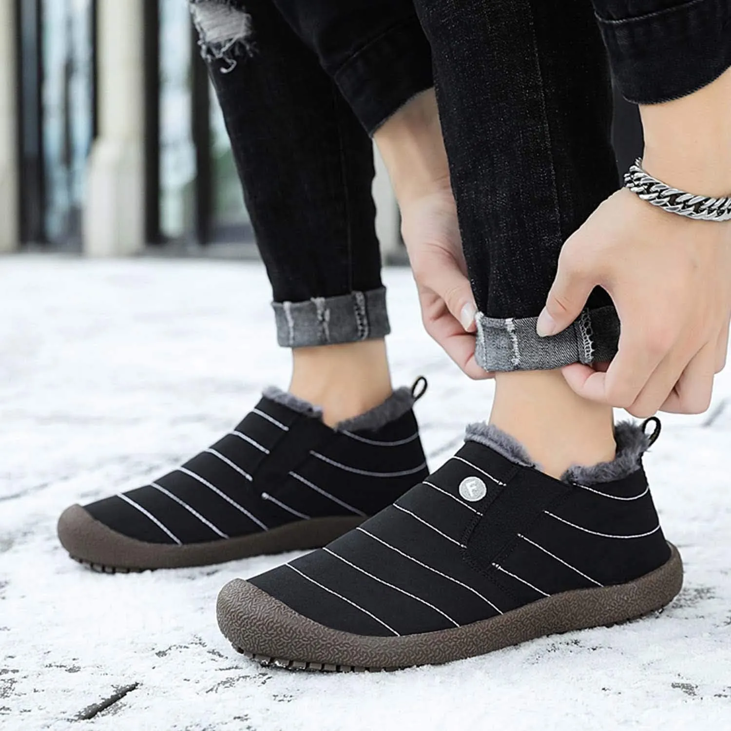 CERYTHRINA Winter Snow Ankle Boots Fur Lining Waterproof Outdoor Slip On Booties Sneakers for Women and Men