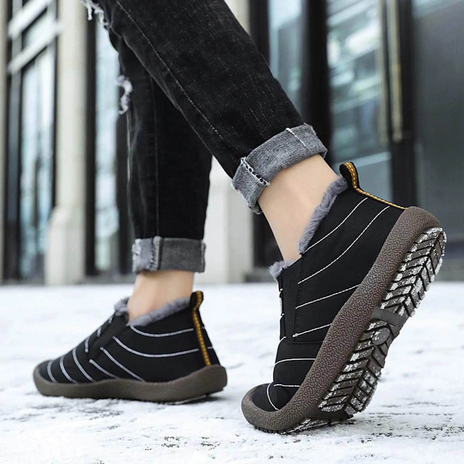 CERYTHRINA Winter Snow Ankle Boots Fur Lining Waterproof Outdoor Slip On Booties Sneakers for Women and Men