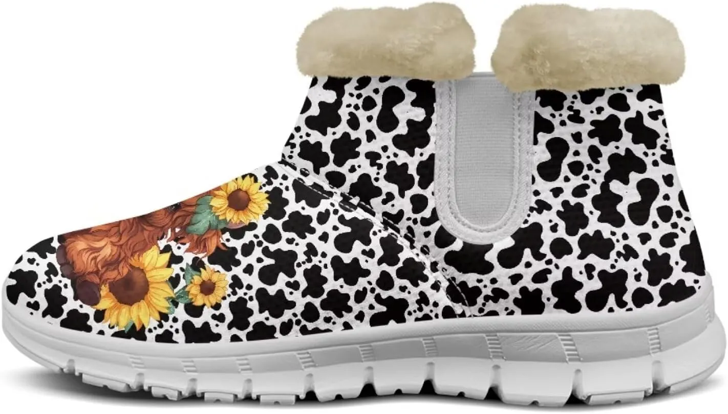chaqlin Sunflower Snow Boots Cow Winter Ankle Anti Slip Boots Womens Flat Heels Slip Resistant Warm Resistant Cold Weat Outdoor Boots